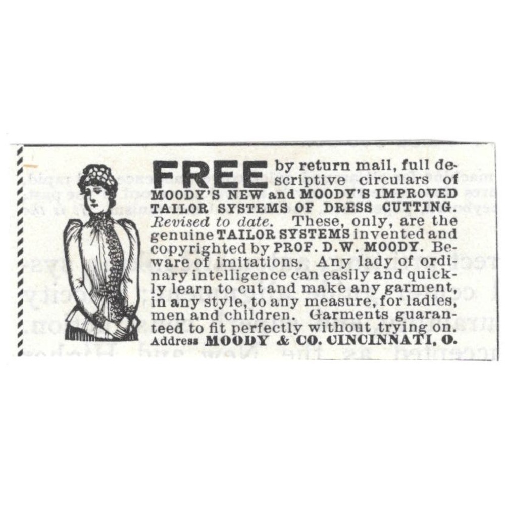 Moody & Co Tailor Dress Cutting System Cincinnati OH c1890 Victorian Ad AE9-CH2 - Picture 2 of 2